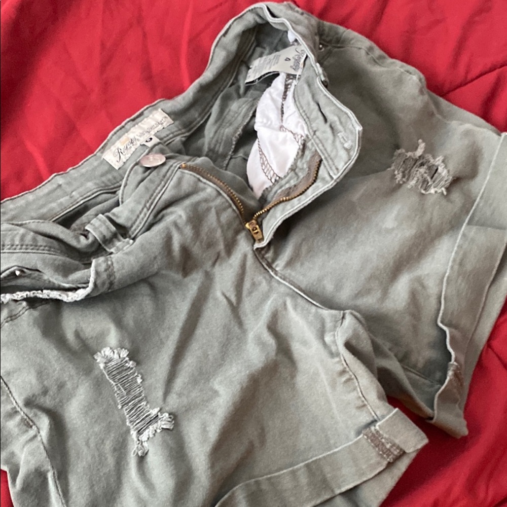 Royalty For Me. Distressed Green Shorts